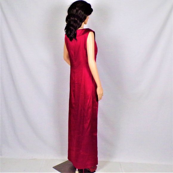 TAHARI BY ARTHUR S. LEVINE size 10 red satin sleeveless full-length gown - Picture 4 of 11